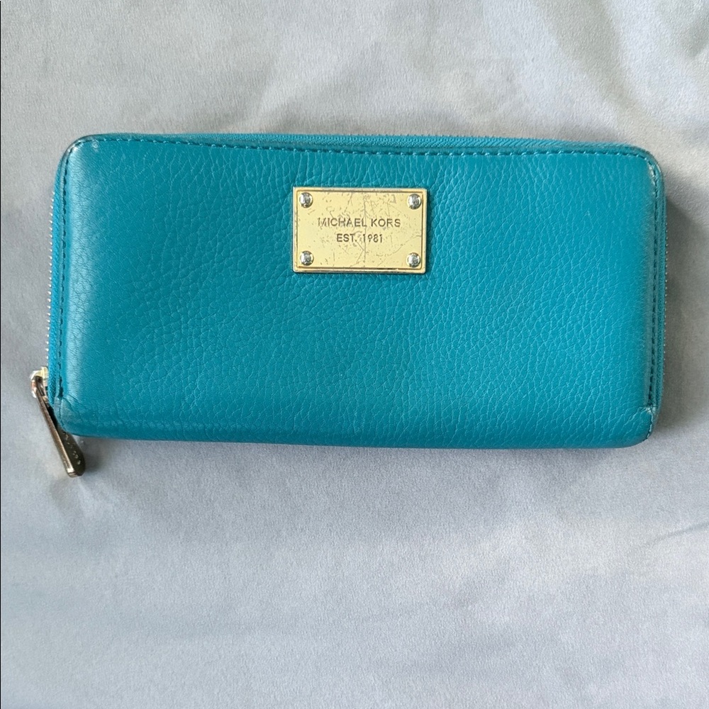 Michael Kors Teal Wallet with Gold Accents